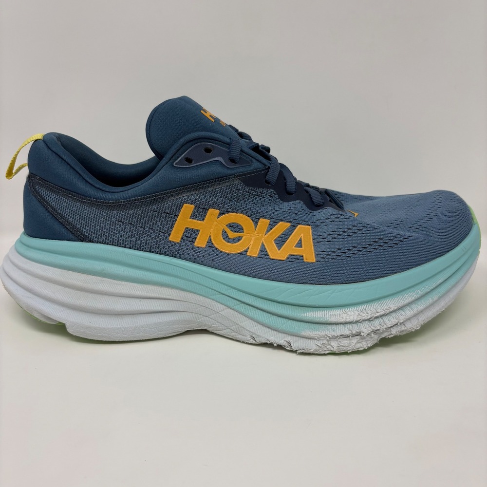 Hoka Bondi 8 Mens Size 10 Blue Grey Athletic Running Shoes (1123202 RHD)